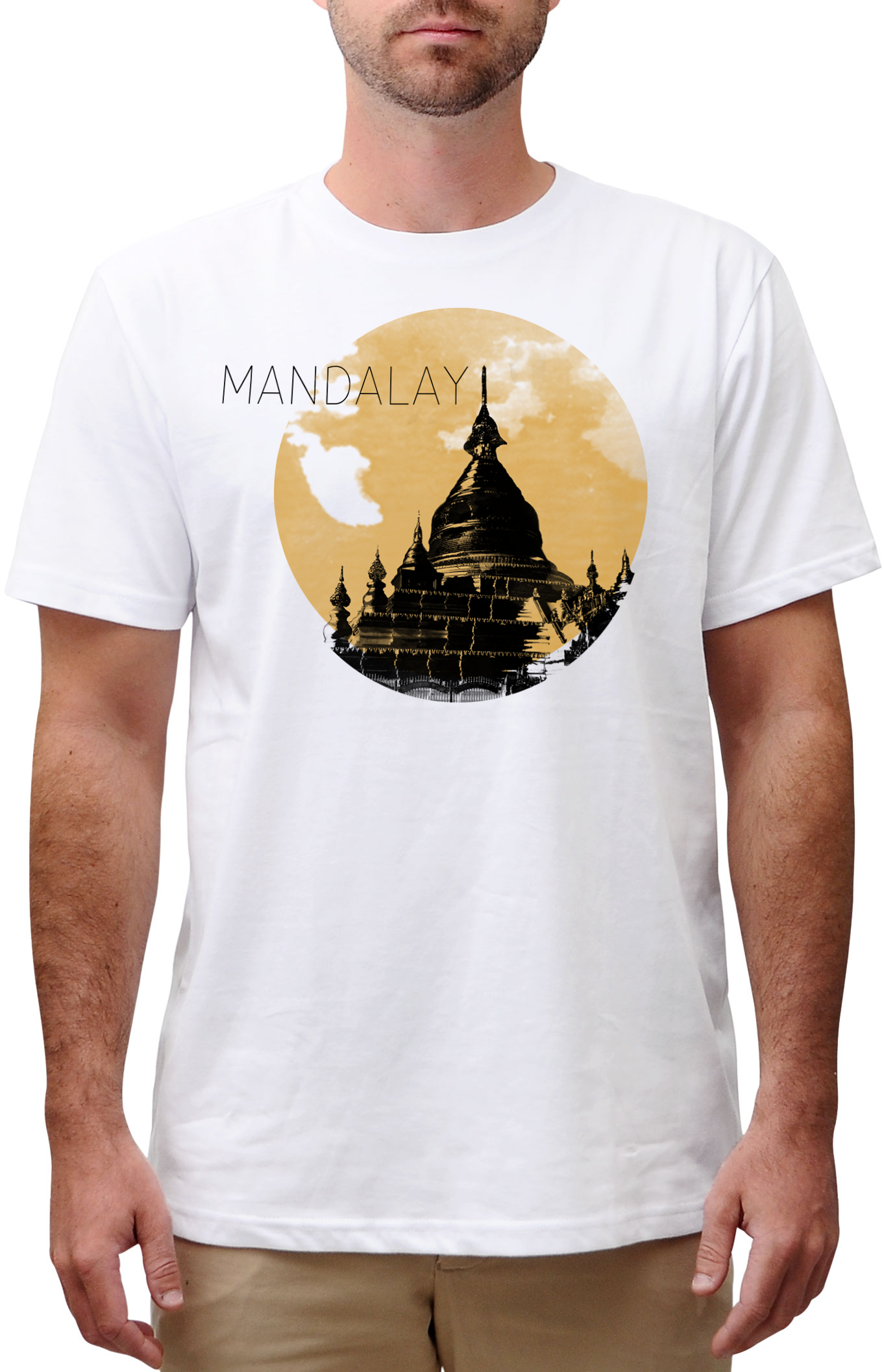 Myanmar Cities Printed Cotton - Men's T-shirt Custom Round Neck All Sizes S-5xl - Burmese watercolor