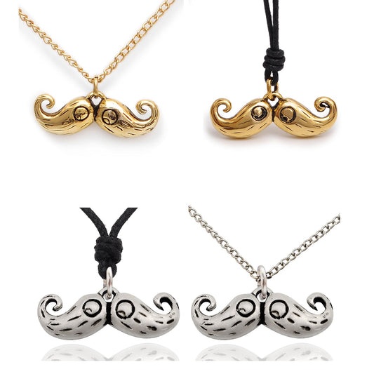 Cute Moustache Silver Pewter Gold Brass Charm Necklace Pendant Jewelry