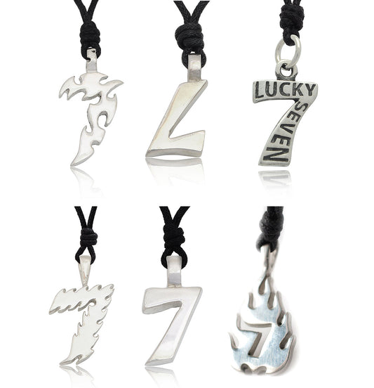 Number Seven Silver Pewter Charm Necklace Pendant Jewelry