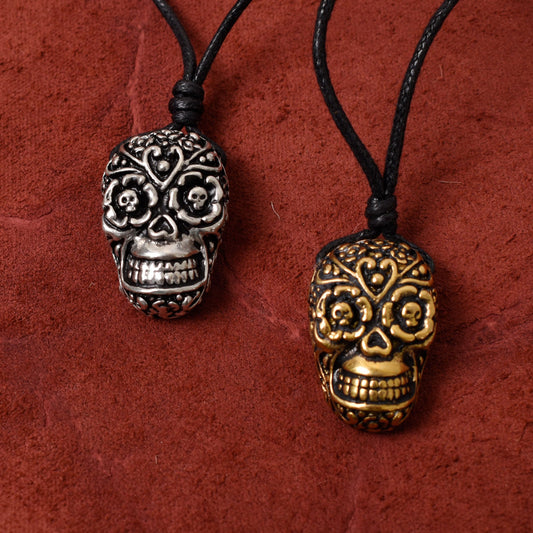 Sugar Skull Handmade Brass Silver Pewter Necklace Pendant Jewelry