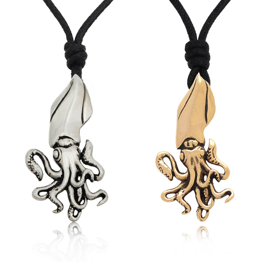 Squid Silver Inox Pewter Gold Brass Charm Necklace Pendant Jewelry