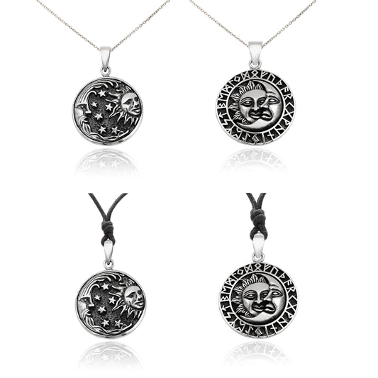 Sun Moon YinYang RunesRunic 92.5 Sterling Silver Pewter Necklace Pendant Jewelry