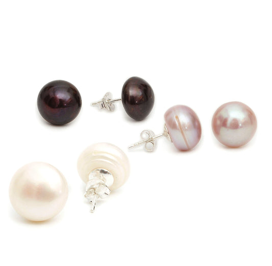 Genuine Pearl Earrings 92.5 Sterling Silver Round Pearl Stud Freshwater Pearls Jewlery For Women