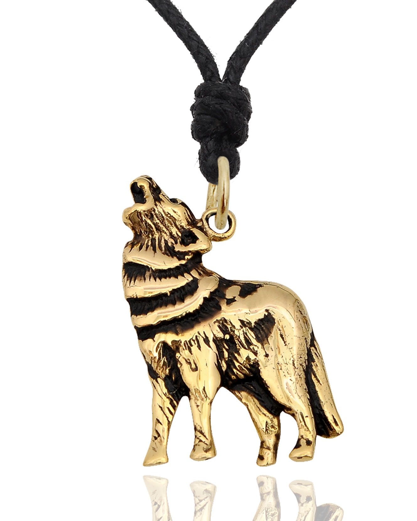 Wolf Coyote Dog Gold Brass Charm Necklace Pendant Jewelry