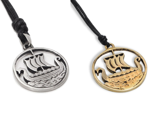 Viking Norway Boat Ship Handmade Pewter Brass Charm Necklace Pendant Jewelry