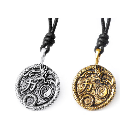 Yin Yang Dragon Silver Pewter Gold Brass Pewter Necklace Pendant Jewelry