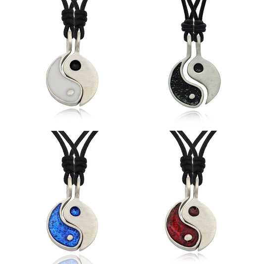 Colorful Ying Yang (2 Necklaces) Silver Pewter Necklace Pendant Jewelry