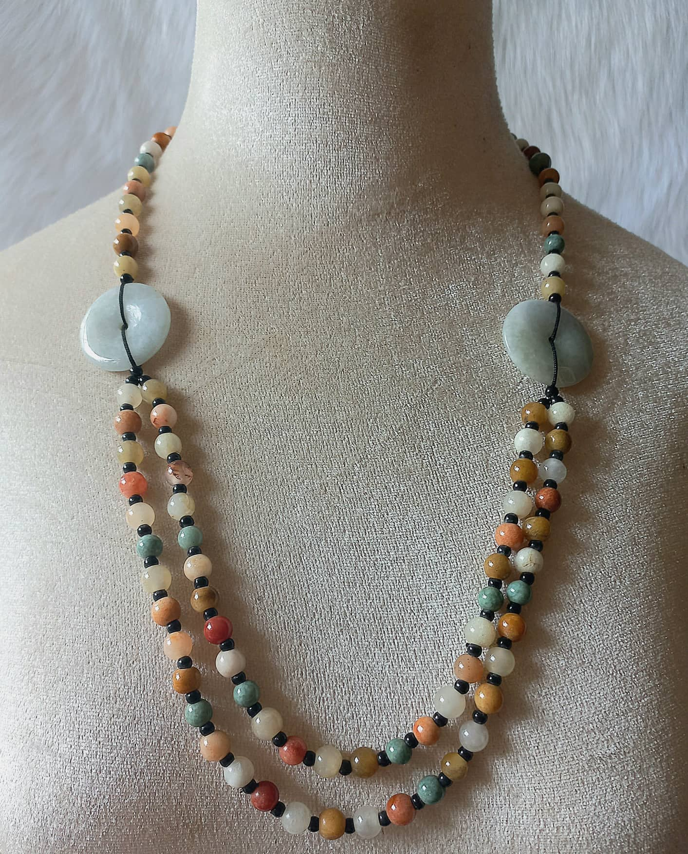 Burmese Jade Necklace Gemstone 27 in Artisinal Multicolor Large Beaded Jewelry 30mm & 6mm Beads by Myanmar Makers